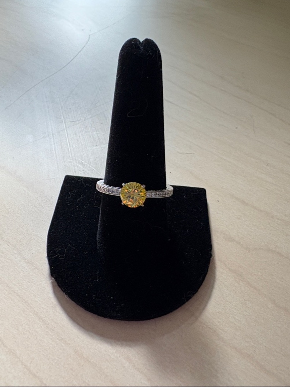 Silver Halo Ring with Yellow Round Center Stone